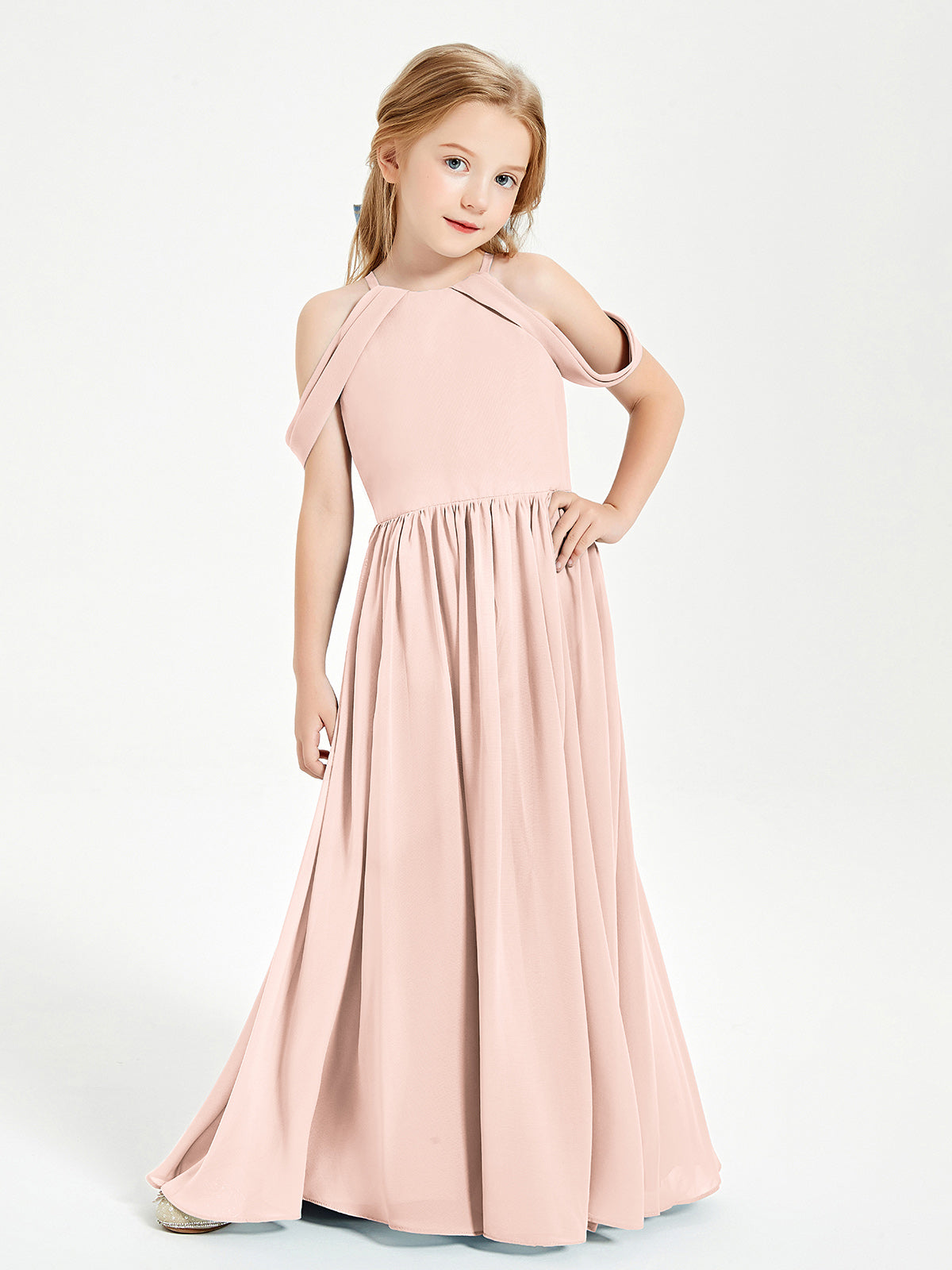 Dreamy Off the Shoulder Bridesmaid Gown for Junior Pearl Pink